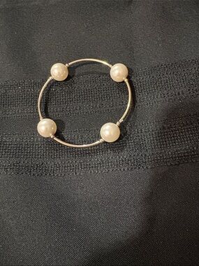 Elegant Pearl Accent Gold-Tone Blessing Bangle Bracelet